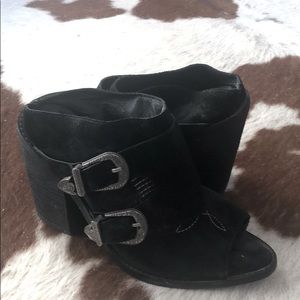 Western backless heeled mules